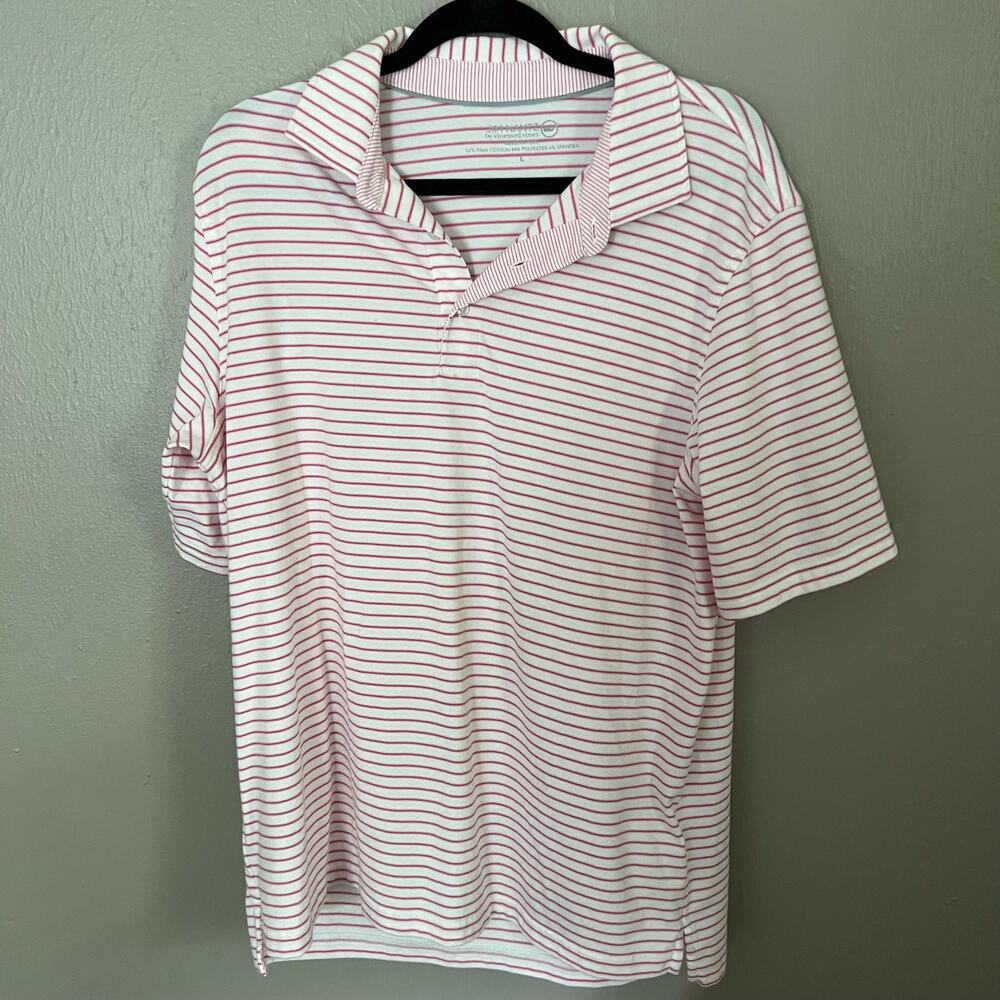 VINEYARD VINES Jim Nantz Pink and White Stripe Polo Size Large casual comfort